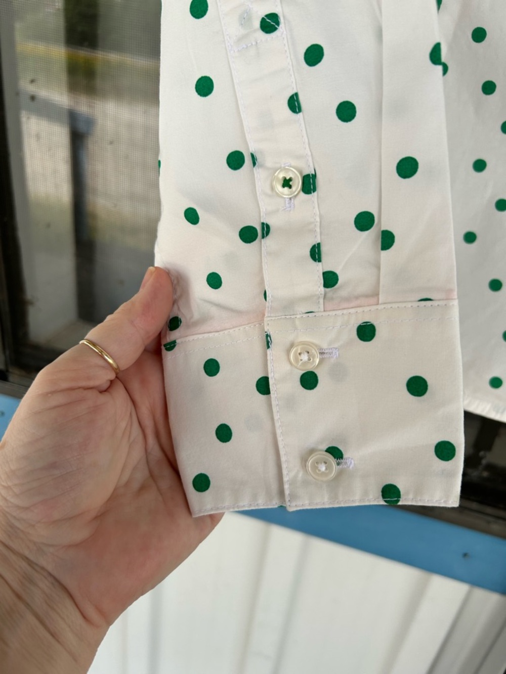Boden Sienna Shirt Green Polka Dot Cotton Button Front Blouse 14 - Picture 6 of 9